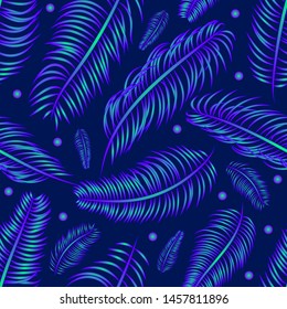 Gradient of exotic leaves or feathers, background with palm branches, tropical seamless pattern, print, wallpaper. Vector illustration