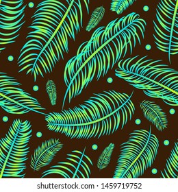 Gradient of exotic leaves or feathers, background with palm branches, tropical seamless pattern, print, wallpaper. Vector illustration