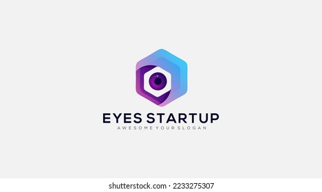 Gradient Eye Hexagon Logo design template