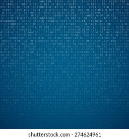 Gradient fall off binary code screen listing table cypher, blue vector background