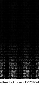 Gradient fall off long sheet of flat binary code program screen on black vector background