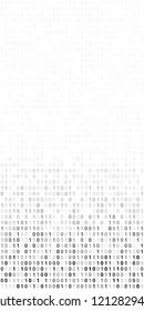 Gradient fall off long sheet of flat binary code program screen on white vector background