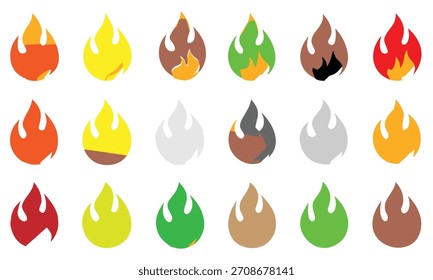 Gradient flame icons in orange, red, yellow, and brown tones for web, print, and creative design.