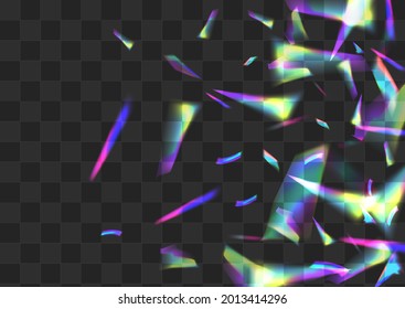 Gradient Flash Vector Transparent Background. Bright Reflection Laser Wallpaper. Hologram Cristal Overlay Brochure. Rainbow Christmas Confetti Template.