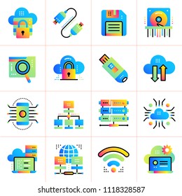 Gradient flat icons set of cloud computing and internet technology. Suitable for presentation, mobile apps, website, interfaces and print