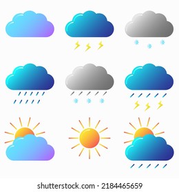 Gradient flat simple icons with phenomena weather