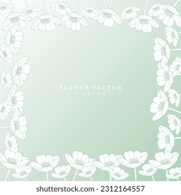 Gradient floral green background with white poppies. Background for postcards, diplomas, invitation and wedding cards, covers, designs