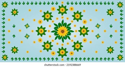 gradient floral pattern yellow sunflowers and green leaves