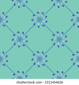 Gradient floral repeat pattern with sky blue background for fabric, textile and other products.