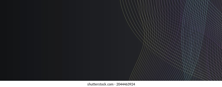 Gradient Flow Creative Vector Panoramic Black Background. Color Wavy Smooth Cover. Wave Music Backdrop. Digital Waveform Motion Illustration.