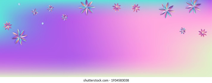 Gradient Flower Abstract Blue Panoramic Background. Rainbow Petal Poster. Liquid Holographic Flyer. Color Inflorescence Exotic Template.