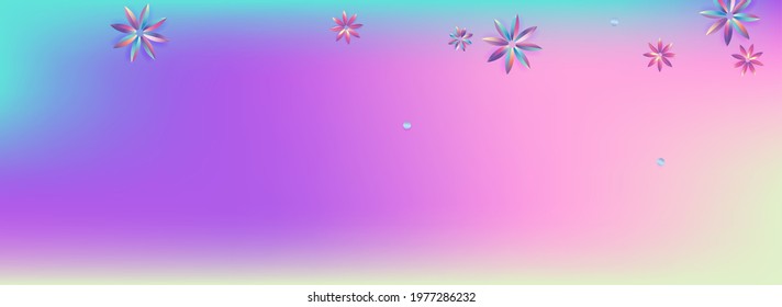 Gradient Flower Exotic Blue Panoramic Background. Holographic Petal Design. Minimal Blue and Pink Card. Color Hibiscus Graphic Poster.
