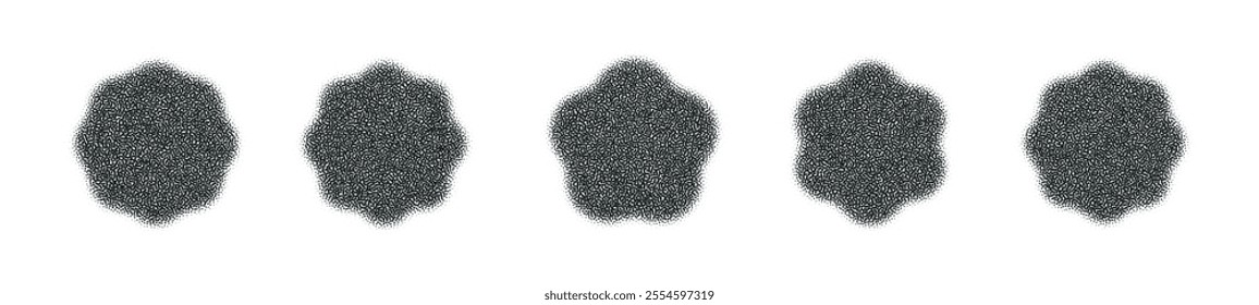 Gradient flower shape with grain and noise effect. Geometric halftone element with sand and bitmap texture. Flat vector illustration isolated on white backround.