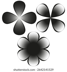 Gradient flowers with smooth shadow transitions. Black and white minimalism.