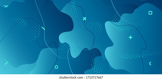 Gradient Fluid Banner. Creative Liquid Background. Abstract Memphis Template. Blue Vector Artwork. Minimal Fluid Shapes. Modern Wave Presentation. Abstract Geometric Brochure. Fluid Poster.
