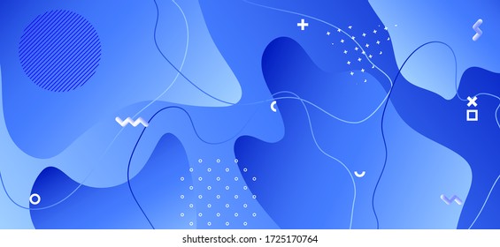 Banner de fluido degradado. Ilustración De Ondas Modernas. Resumen de Memphis Brochure. Arte Gráfico Azul. Afiche de líquido mínimo. Ilustración Creativa Líquida. Folleto geométrico abstracto. Diseño fluido.