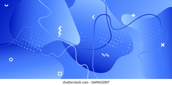 Gradient Fluid Design. Business Wave Illustration. Abstract Memphis Template. Blue Graphic Pattern. Trendy Fluid Shapes. Minimal Liquid Presentation. Abstract Geometric Brochure. Fluid Banner.