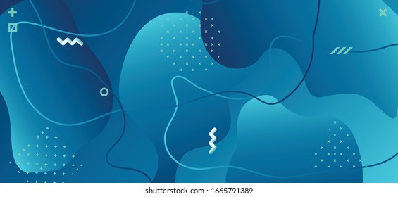 Diseño de fluido degradado. Ilustración Mínima Líquida. Plantilla geométrica abstracta. Patrón gráfico azul. Formas modernas de fluidos. Presentación de Ola Empresarial. Abstracto Memphis Ornament. Afiche de líquidos.