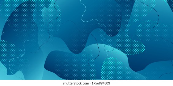 Gradient Fluid Design. Modern Wave Background. Abstract Geometric Template. Blue Graphic Pattern. Business Fluid Banner. Trendy Liquid Presentation. Abstract Memphis Template. Fluid Shapes.