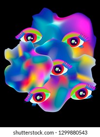 Gradient fluid design on the black background - neon trendy colorful art for electronic music poster, brochure, cover, web, wrapping paper
