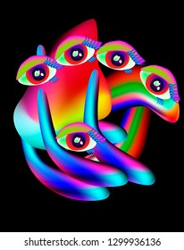 Gradient fluid design on the black background - neon trendy colorful art for electronic music poster, brochure, cover, web, wrapping paper
