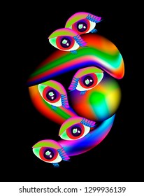 Gradient fluid design on the black background - neon trendy colorful art for electronic music poster, brochure, cover, web, wrapping paper
