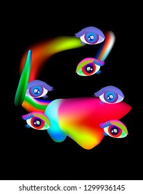 Gradient fluid design on the black background - neon trendy colorful art for electronic music poster, brochure, cover, web, wrapping paper
