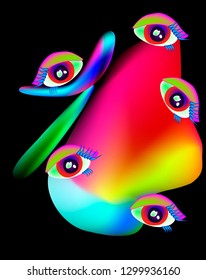 Gradient fluid design on the black background - neon trendy colorful art for electronic music poster, brochure, cover, web, wrapping paper
