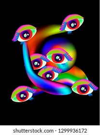 Gradient fluid design on the black background - neon trendy colorful art for electronic music poster, brochure, cover, web, wrapping paper
