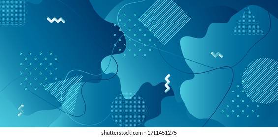 Gradient Fluid Design. Trendy Liquid Presentation. Abstract Geometric Brochure. Blue Vector Texture. Creative Fluid Shapes. Minimal Wave Illustration. Abstract Geometric Ornament. Fluid Banner.