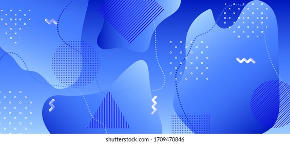 Gradient Fluid Design. Trendy Wave Background. Abstract Geometric Ornament. Blue Vector Pattern. Creative Fluid Shapes. Minimal Wave Illustration. Abstract Geometric Template. Fluid Poster.