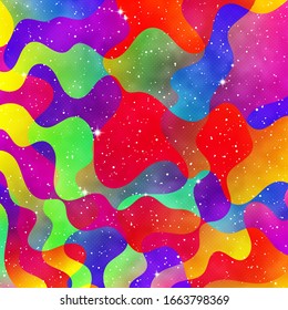 Gradient Fluid geometric creative background. Fancy for cards, prints, cosmic neon designs. Liquid trendy vector shapes