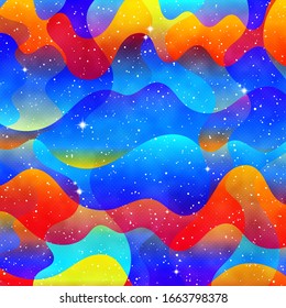 Gradient Fluid geometric creative background. Fancy for cards, prints, cosmic neon designs. Liquid trendy vector shapes