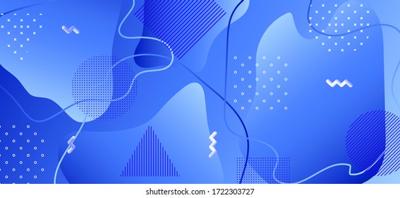 Gradient Fluid Poster. Modern Liquid Background. Abstract Geometric Ornament. Blue Vector Texture. Minimal Fluid Design. Trendy Liquid Presentation. Abstract Memphis Ornament. Fluid Shapes.