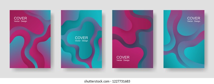 Gradient fluid shapes abstract covers vector collection. Trendy presentation backgrounds design. Organic bubble fluid splash shapes, oil drop molecular mixture concept pattern. Cover layouts.