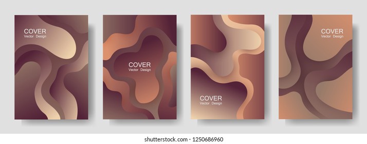 Gradient fluid shapes abstract covers vector set. Modern brochure backgrounds design. Organic bubble fluid splash shapes, oil drop molecular mixture concept pattern. Cover templates.