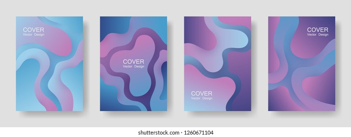Gradient fluid shapes abstract covers vector collection. Digital banner backgrounds design. Flux paper cut effect blob elements backdrop, fluid wavy shapes texture print. Cover templates.