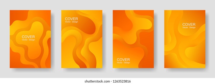 Gradient fluid shapes abstract covers vector set. Vibrant folder backgrounds design. Organic bubble fluid splash shapes, oil drop molecular mixture concept pattern. Cover pages.