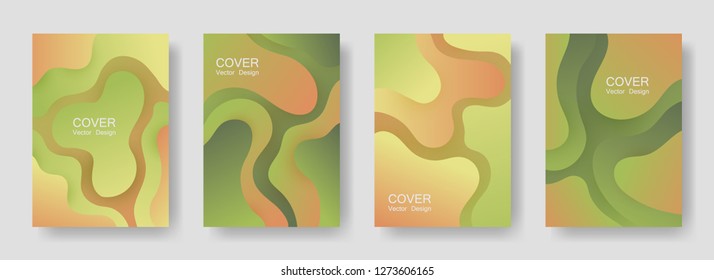 Gradient fluid shapes abstract covers vector collection. Modern brochure backgrounds design. Organic bubble fluid splash shapes, oil drop molecular mixture concept pattern. Cover layouts.
