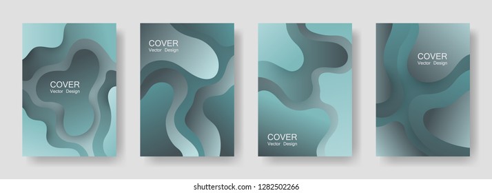 Gradient fluid shapes abstract covers vector collection. Colorful magazine backgrounds design. Organic bubble fluid splash shapes, oil drop molecular mixture concept pattern. Cover templates.