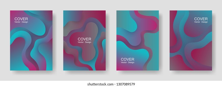 Gradient fluid shapes abstract covers vector collection. Digital folder backgrounds design. Organic bubble fluid splash shapes, oil drop molecular mixture concept pattern. Cover templates.