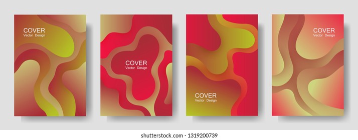 Gradient fluid shapes abstract covers vector collection. Minimal magazine backgrounds design. Organic bubble fluid splash shapes, oil drop molecular mixture concept backdrop. Cover templates.