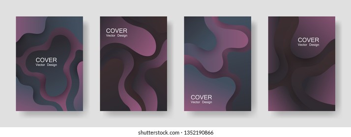 Gradient fluid shapes abstract covers vector collection. Geometric poster backgrounds design. Organic bubble fluid splash shapes, oil drop molecular mixture concept backdrop. Cover templates.