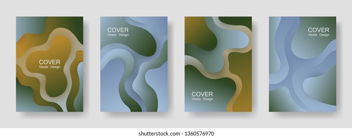 Gradient fluid shapes abstract covers vector set. Advertising magazine backgrounds design. Organic bubble fluid splash shapes, oil drop molecular mixture concept backdrop. Cover templates.