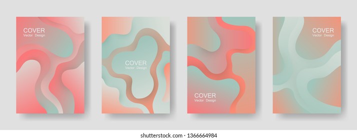 Gradient fluid shapes abstract covers vector collection. Vibrant flyer backgrounds design. Flux paper cut effect blob elements backdrop, fluid wavy shapes texture print. Cover templates.