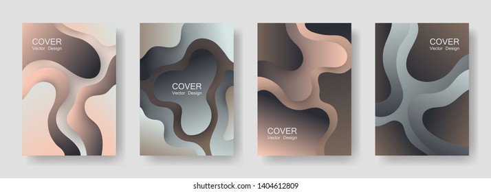 Gradient fluid shapes abstract covers vector collection. Geometric poster backgrounds design. Organic bubble fluid splash shapes, oil drop molecular mixture concept backdrop. Cover layouts.