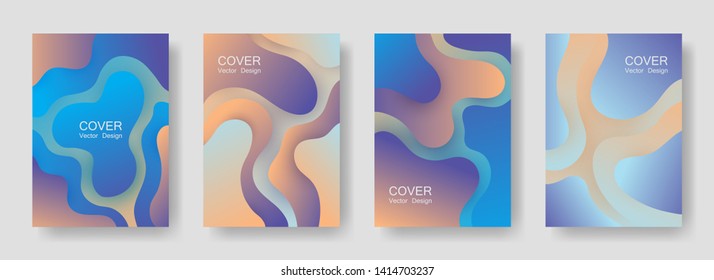 Gradient fluid shapes abstract covers vector collection. Trendy banner backgrounds design. Organic bubble fluid splash shapes, oil drop molecular mixture concept pattern. Cover pages.