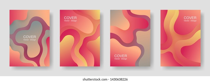 Gradient fluid shapes abstract covers vector collection. Retro banner backgrounds design. Flux paper cut effect blob elements pattern, fluid wavy shapes texture print. Cover layouts.
