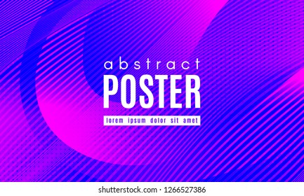 Gradient Fluid Shapes. Abstract Wave Poster with Movement of Liquid. Linear Gradient Background for Landing Page or Web Design. Fluid Forms Composition in Pink and Blue Colors. Vector Dynamic Stripes.