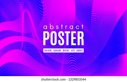 Gradient Fluid Shapes. Abstract Wave Poster with Movement of Liquid. Linear Gradient Background for Landing Page or Web Design. Fluid Forms Composition in Pink and Blue Colors. Vector Dynamic Stripes.